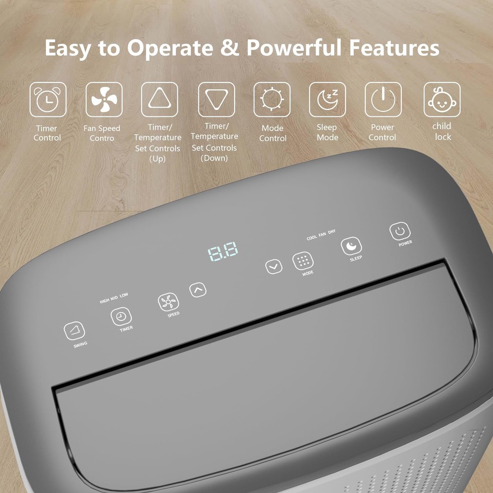 14000 BTU Portable Air Conditioner Remote Control Quiet Cools 700 Sq Ft Home