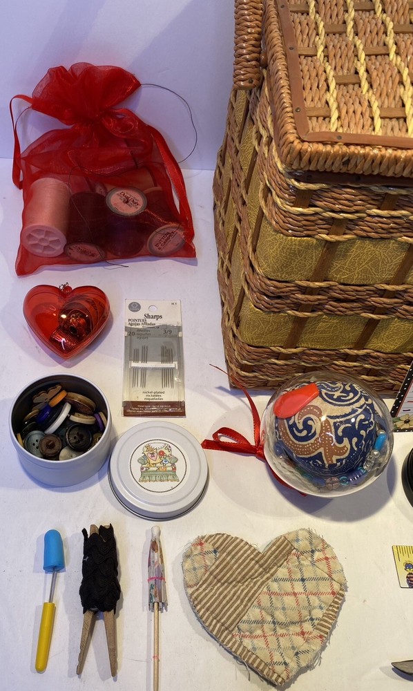 Large Wicker Sewing Basket Notions Keepsake Kit