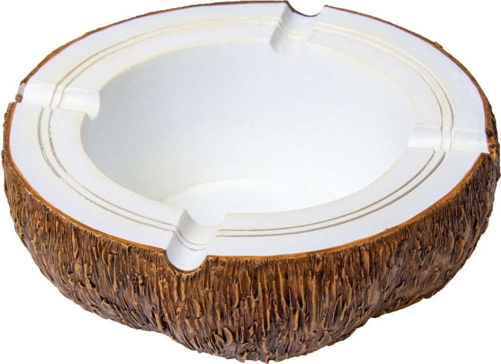 6" Half Coconut Shaped Polyresin Cigarette Ashtray