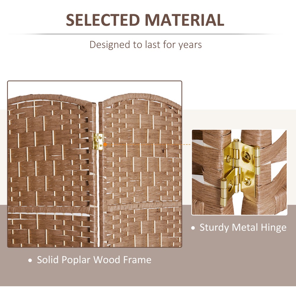 6 Panel Wicker Weave Room Divider, 6' Tall Folding Space Separator w/Wood Frame