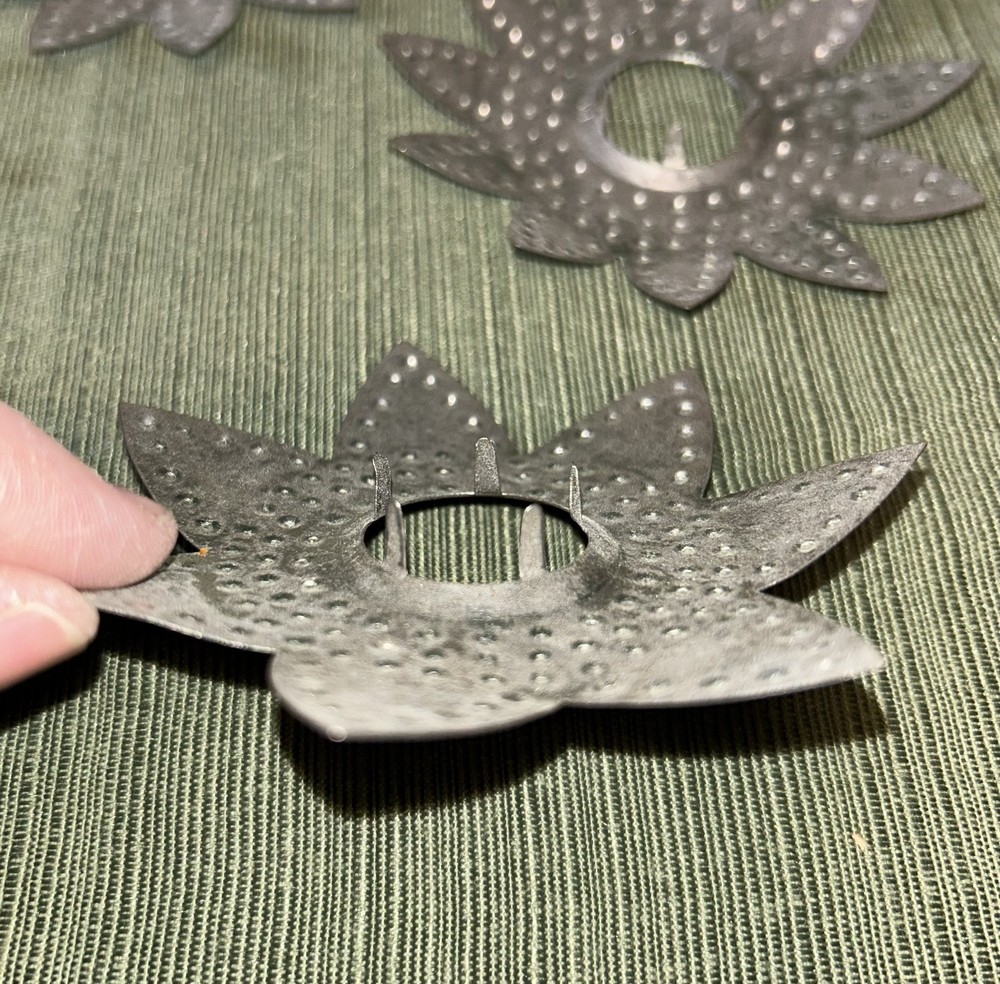 5 Vintage Christmas Silver Tin Flower Design String light Reflectors Covers