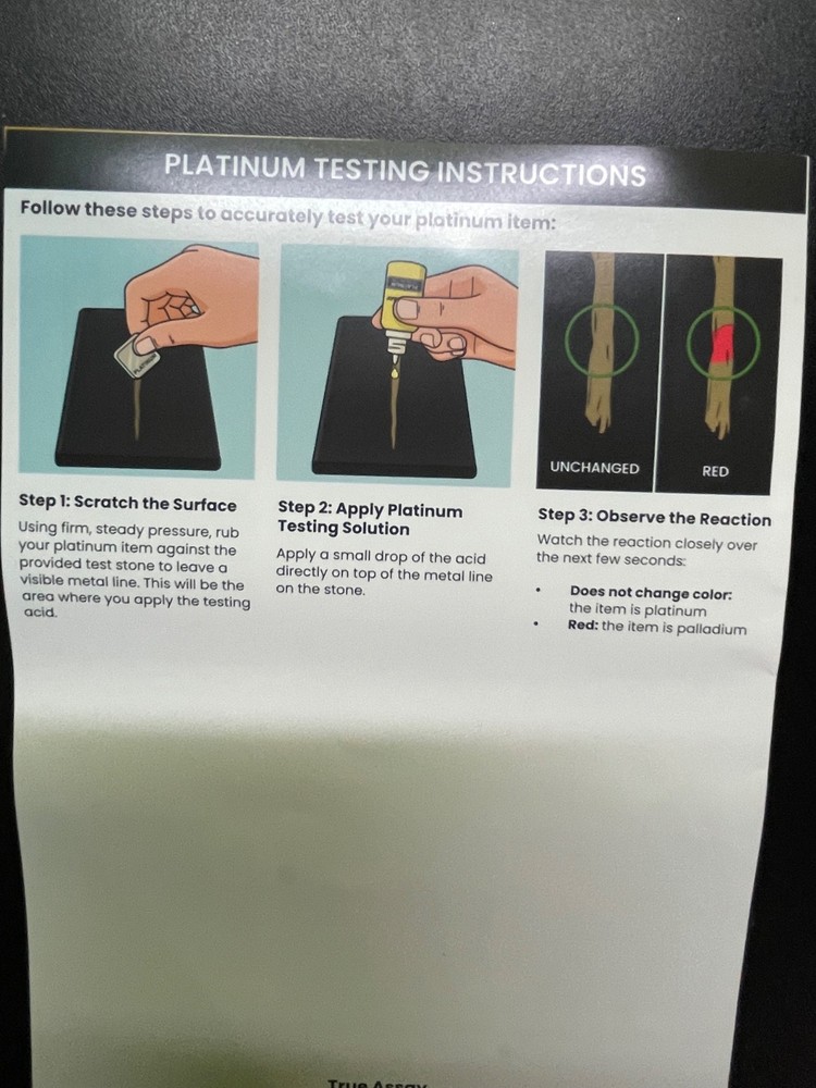 " Platinum", "Gold", "Silver", RISING SUN PRECIOUS METALS, acid test solution