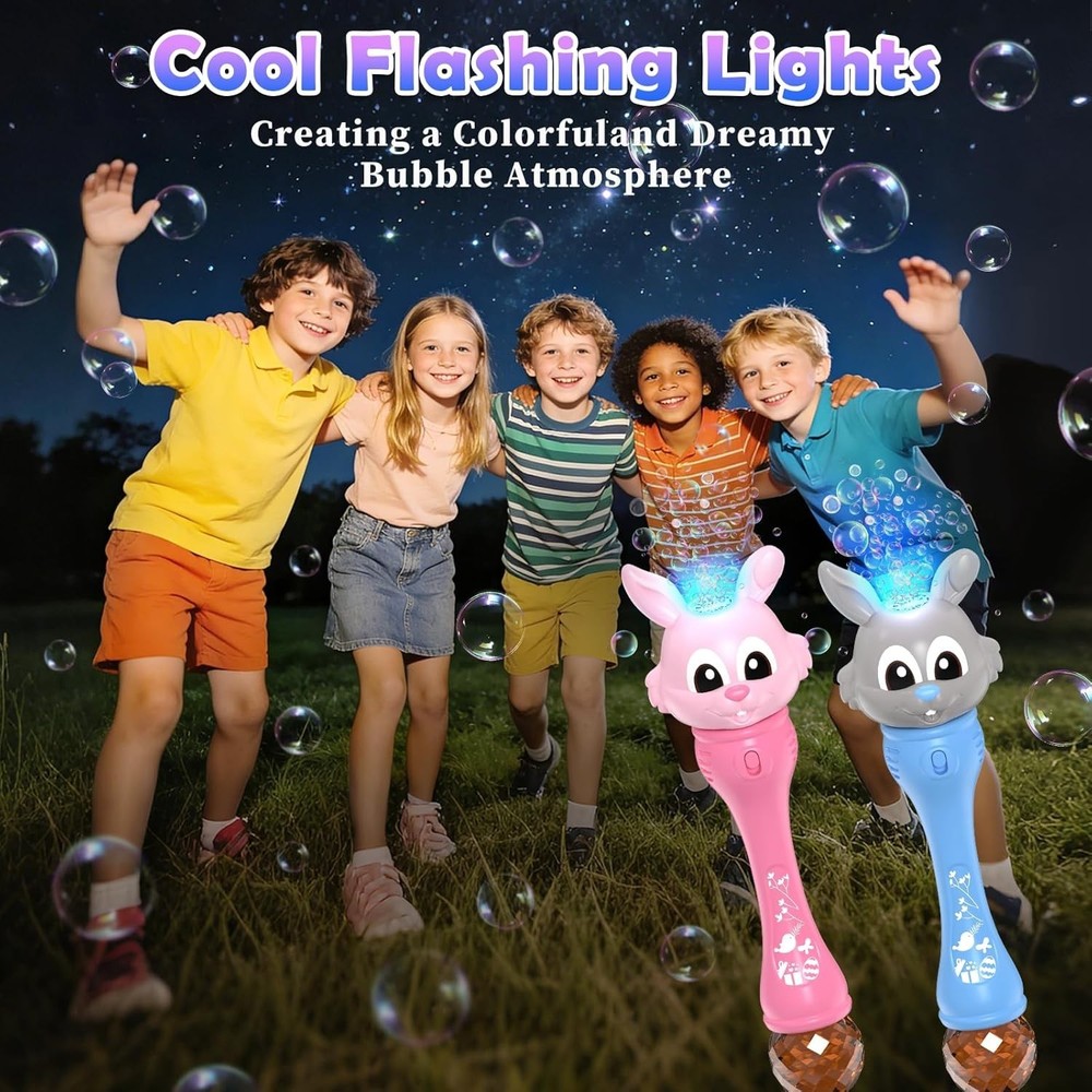 Easter Bubble Wand for Kids 2-Pack, Bunny Bubble Machine with LED Light, Bubb...