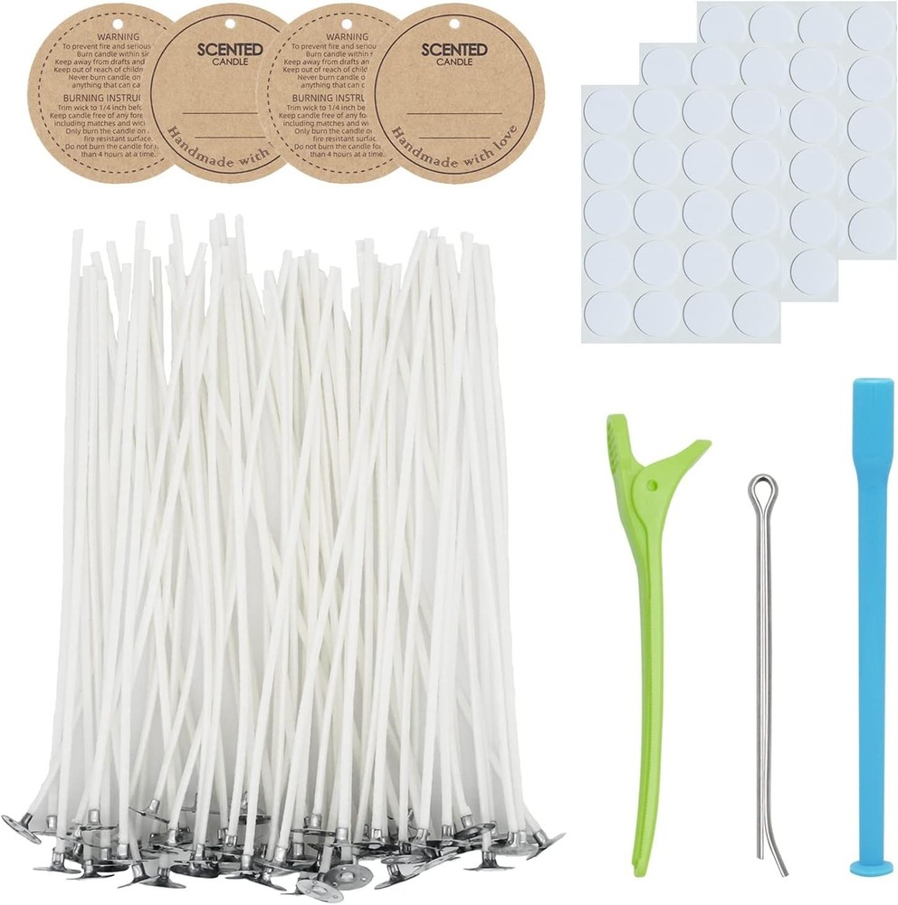 60 Cotton Wicks for Candle Making - Complete 6-Inch Kit with Essential Tools
