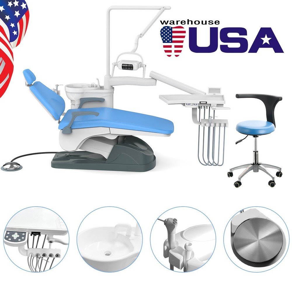 Dental Unit Chair Computer Controlled Motor+Stool/ Delivery Unit Air Compressor