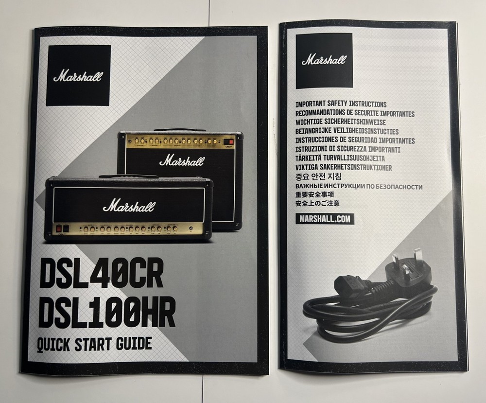 Marshall Amplifier DSL40CR DSL100HR Quick Start Guide Manual