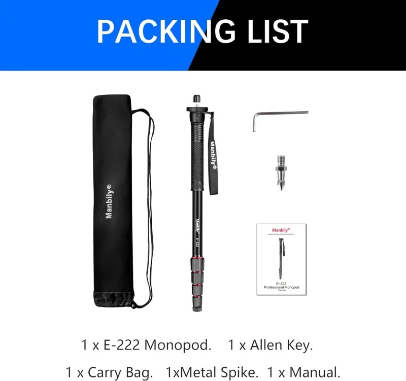 Manbily Camera Monopod, E-222 (Red&Black）Camera Monopod