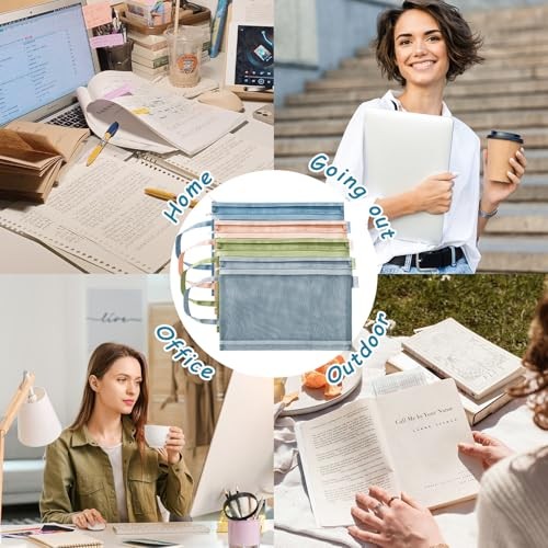 4 Pack Mesh Zipper Pouch with Handles, Nylon Document Bag Double Layer