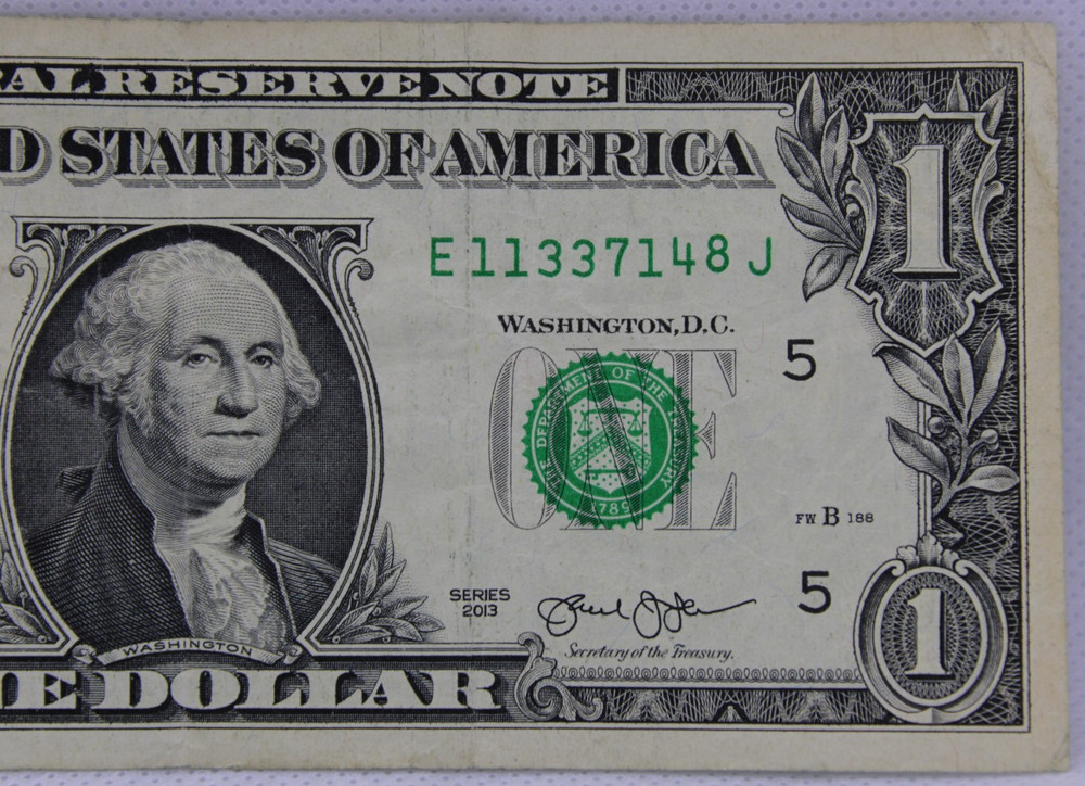Odometer Error Note Fancy Serial Number One Dollar Bill E11337148J Triple 1s