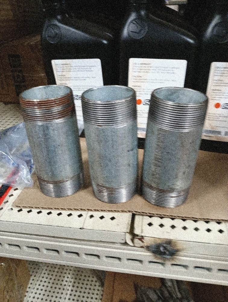 3 Pack, 2" OD x 5" Length Threaded Galvanized Pipe Nipples, 548