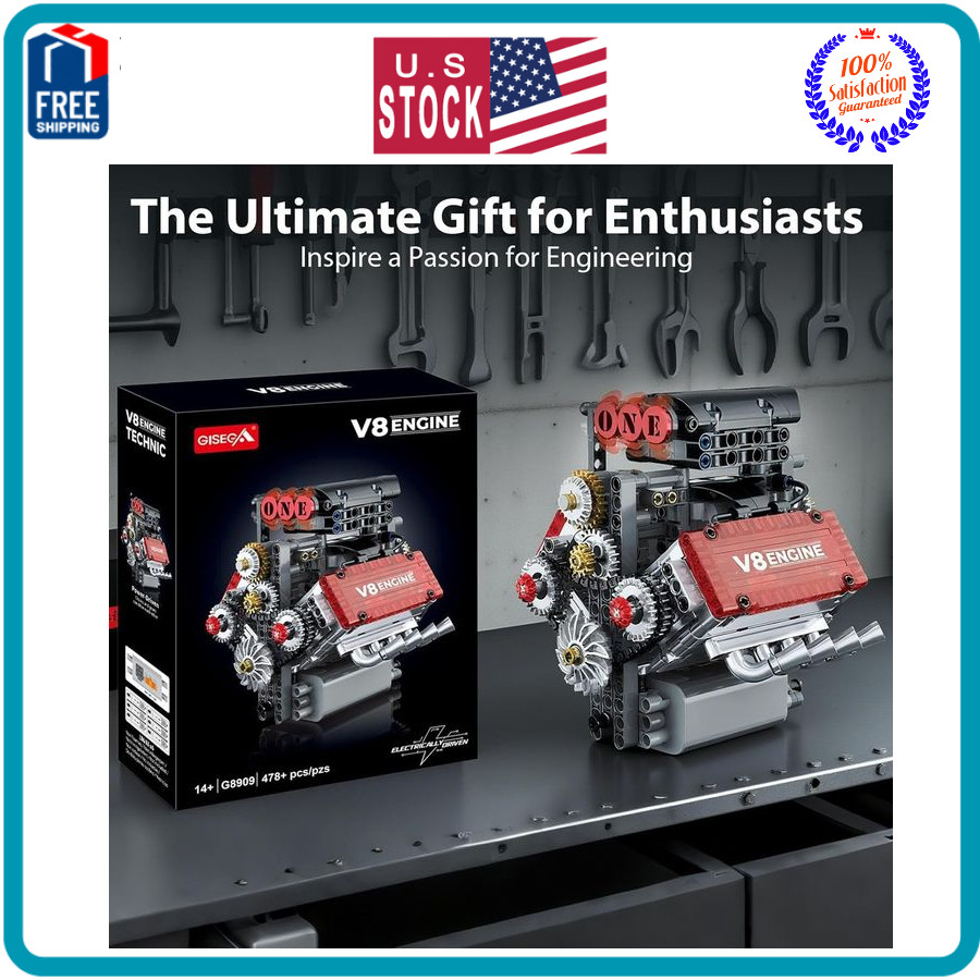 V8 Engine Model Kit That Runs STEM Mini Engine w Motor Sound 478PCS