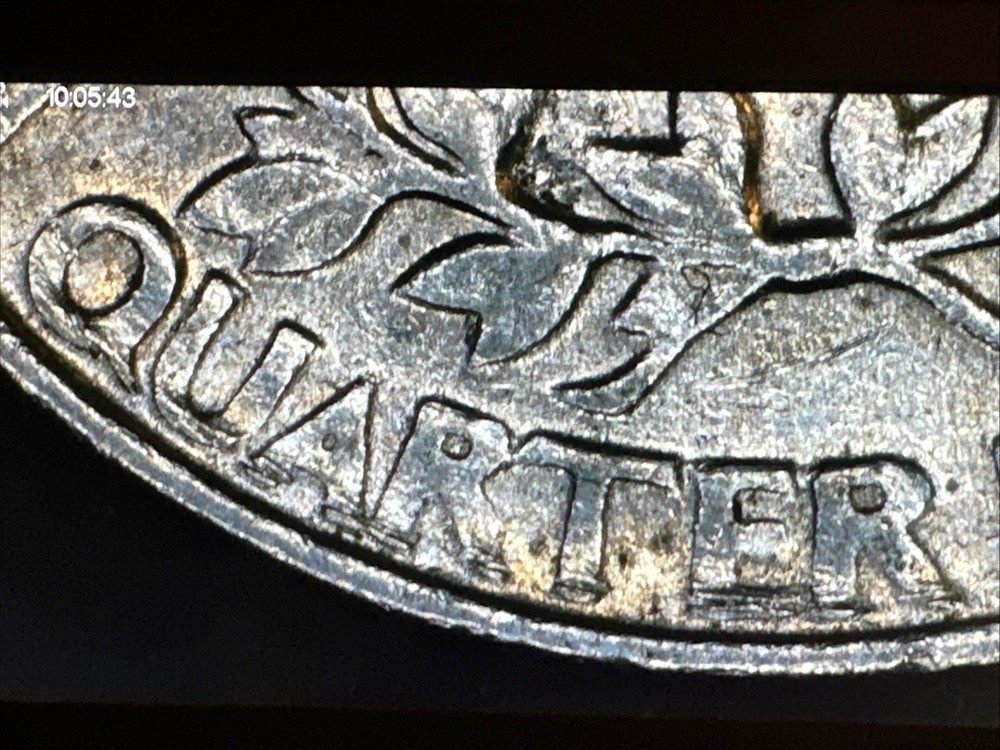 1984 P Quarter Reverse Major Grease Strike Through Error, Slightly Tilted