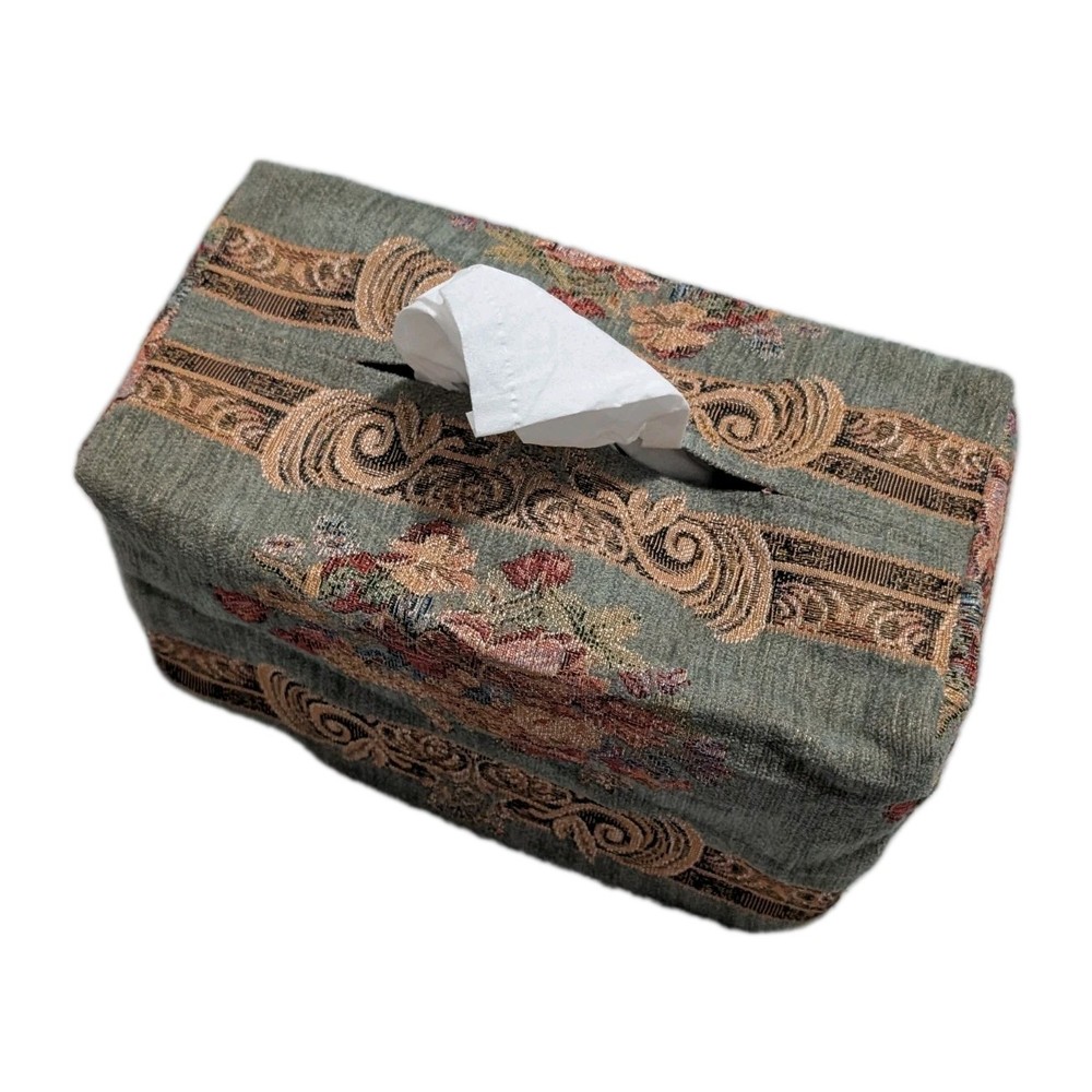 2pc Lot Vintage Victorian Tapestry rectangular Tissue Box Cover Rare