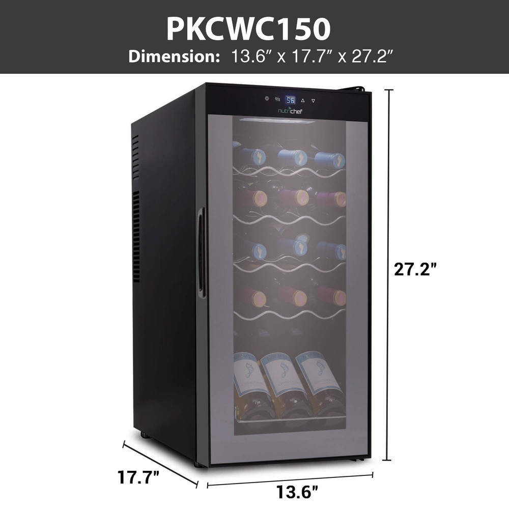NutriChef Compressor Refrigerator White & Red Chiller 15 Bottle, Black