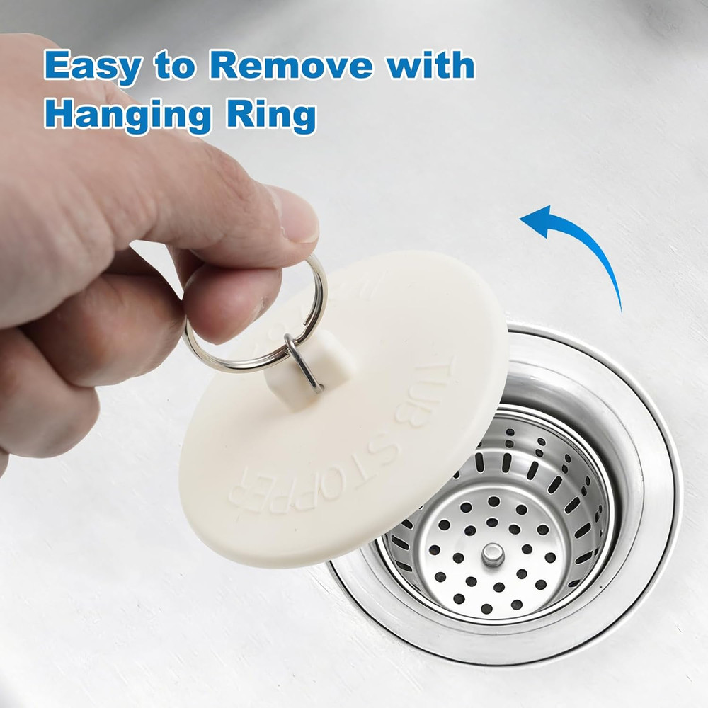 6PCS Sink Drain Stoppers Rubber Plug Set Pull Ring Multi Size