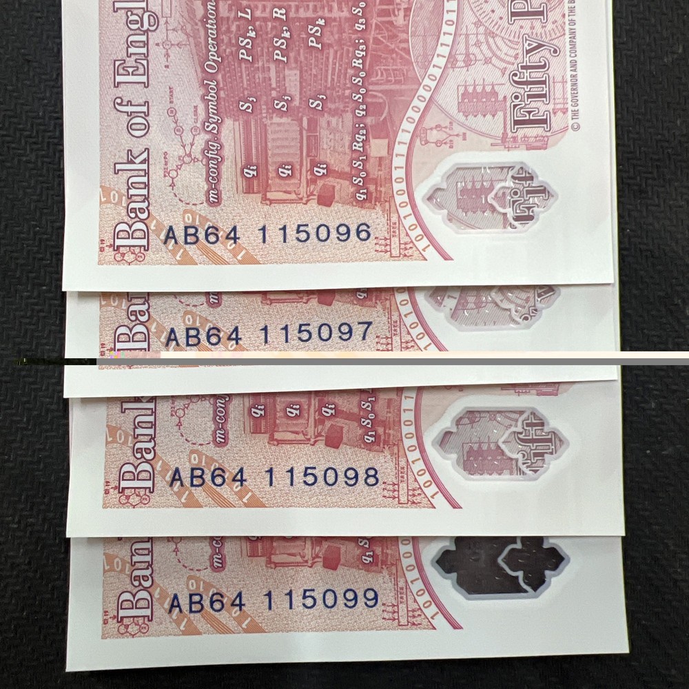X4 Consecutive £50 Notes QEII UNCIRCULATED Sarah John #4