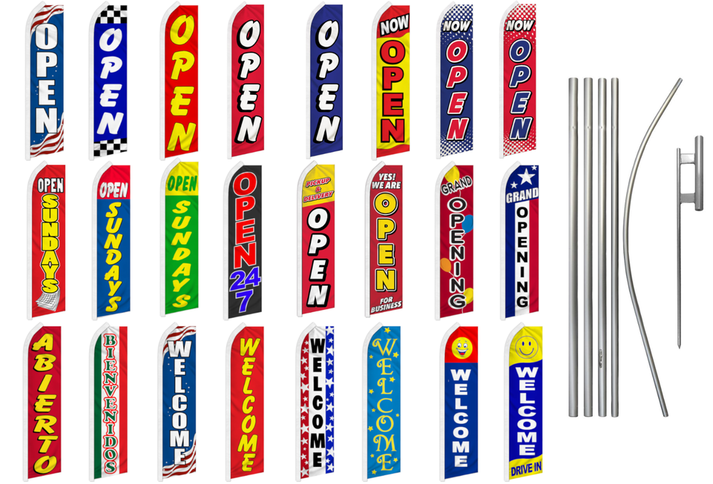 Open Swooper Feather Flutter Flag Pole Kit Welcome Grand Opening