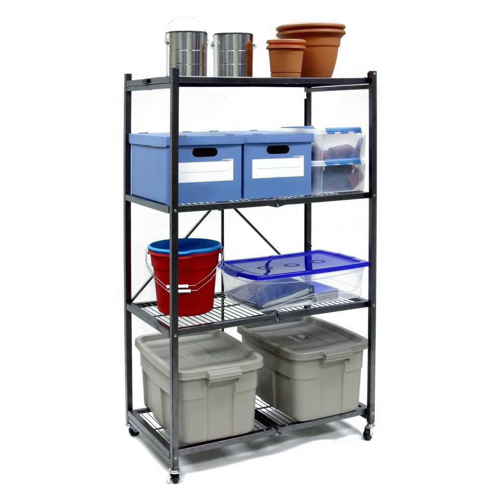 Origami 4 Tier Multipurpose Folding Storage Organizing Rack with Wheels (2 Pack)