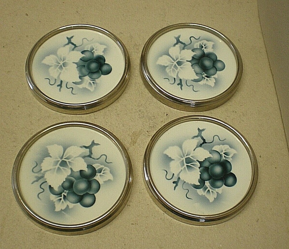 Antique German Porcelain Stacking Black Grape Wine Coasters (SP12)