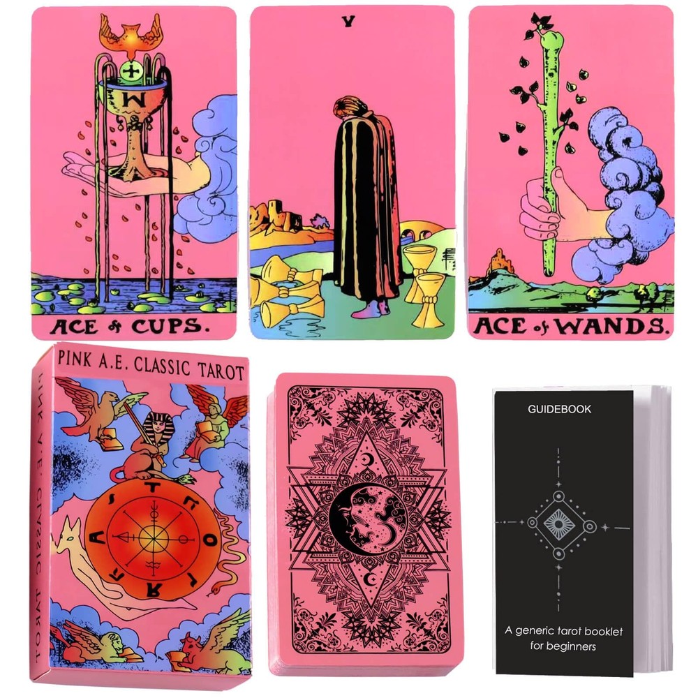 LINSINA Tarot Cards Deck for Beginners, 78 with Guide Pink