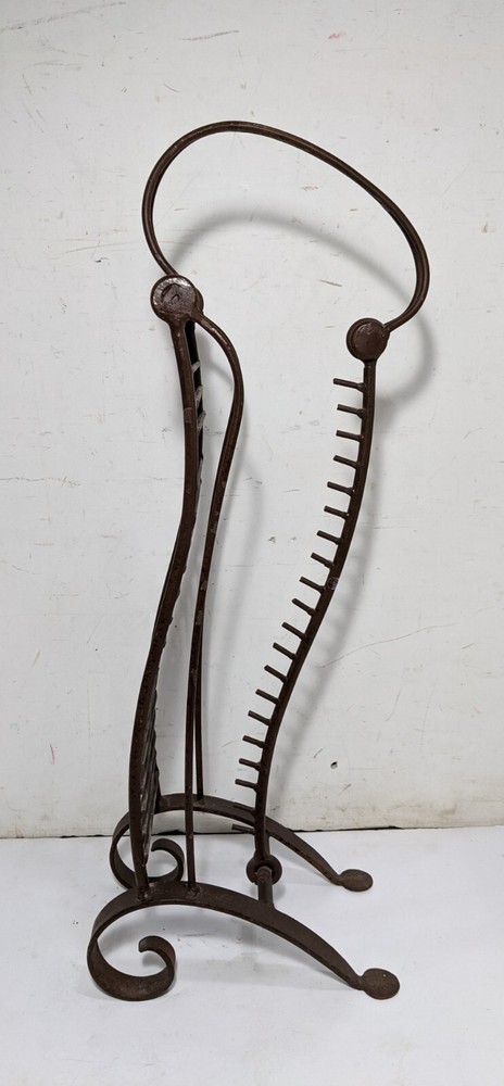 Vintage Rustic Wrought Iron Sculptural CD Storage Display Rack Stand Handle