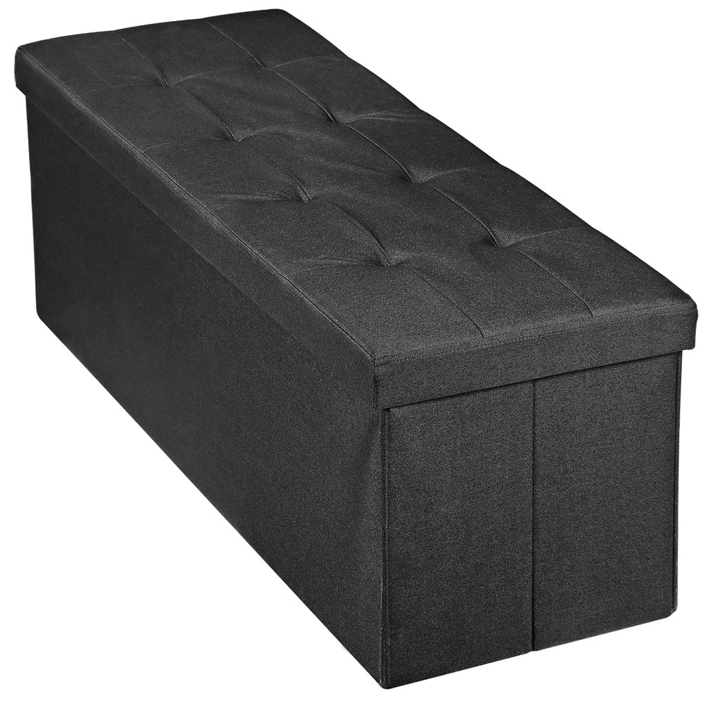 43" Folding Storage Ottoman Bench Footrest Storage Stools Home Decor Black