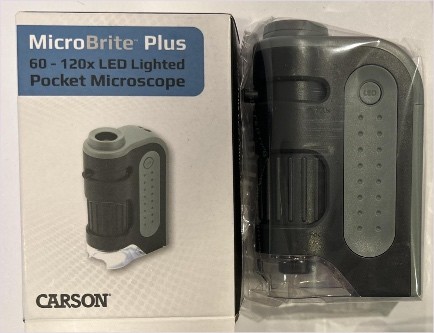 Carson MicroBrite Plus 60x-120x LED Lighted Pocket Microscope, Portable Handheld