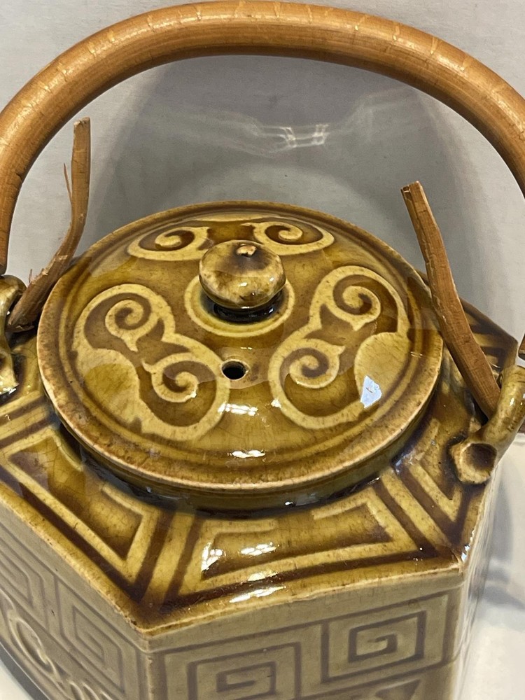 Vintage Ceramic Teapot with Bamboo Handle