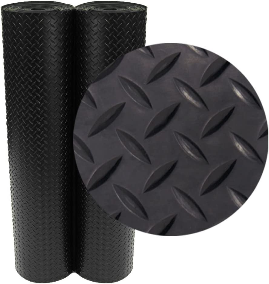 Diamond-Plate Rubber Flooring Rolls - 3 mm x 4 ft x 2 ft Rolls - Black