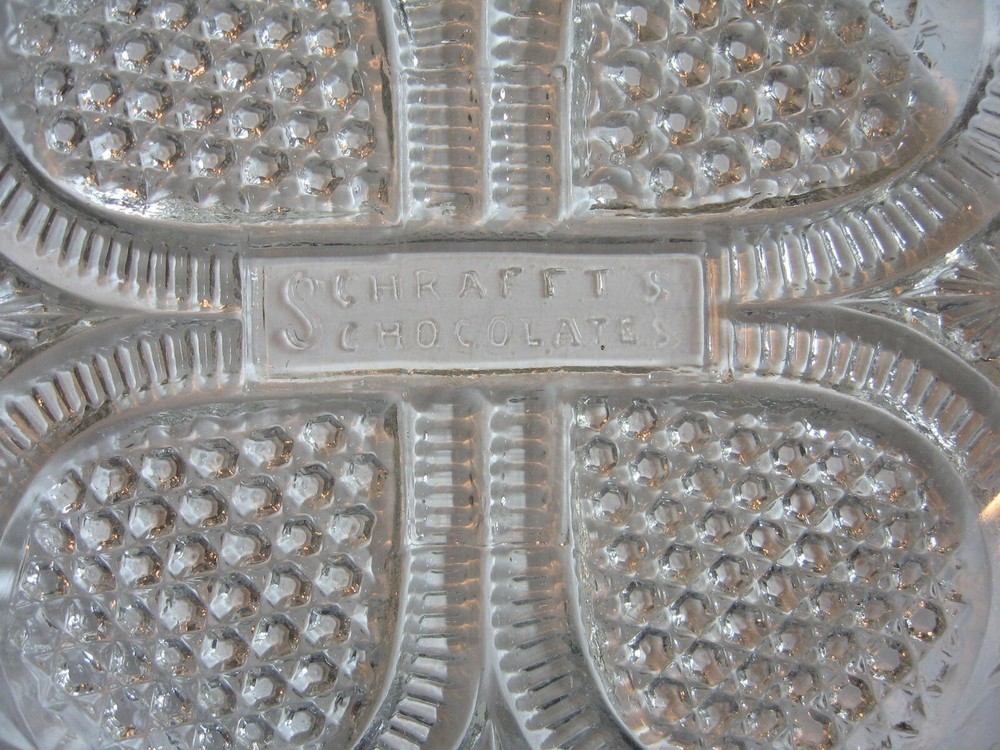 Vintage Schraffts Chocolates Pressed Glass Dish 6" Square