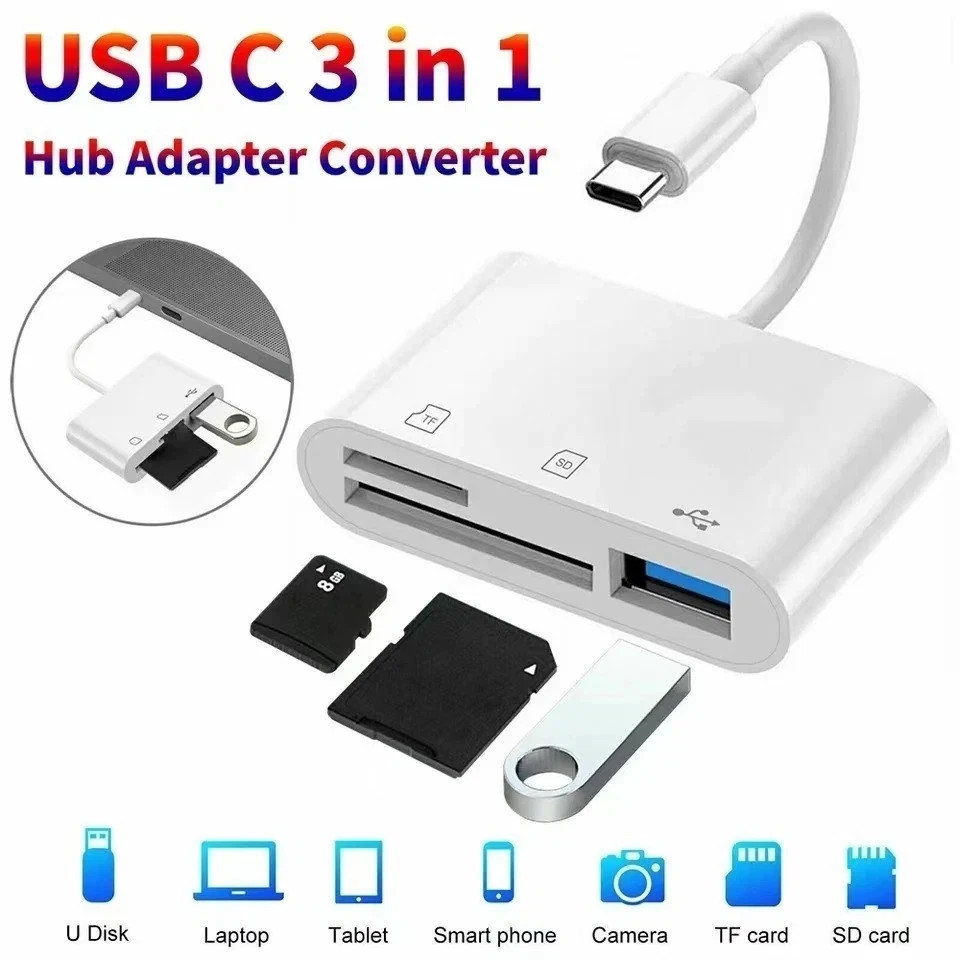 3 In 1 Adapter Type-C, Tf, Cf, Sd, Memory Card Reader, Recorder, Compact Flash U