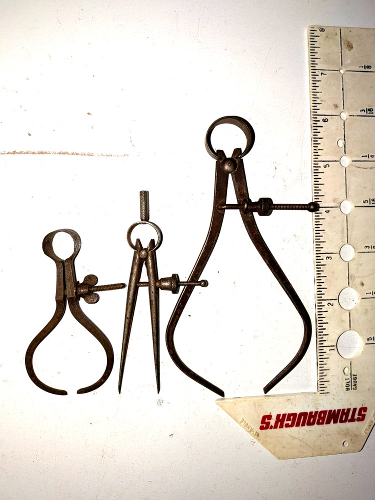 Vintage  2 Flat-Leg Spring Outside  Caliper  1 Divider Compass