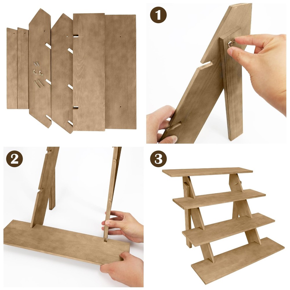 4 Tier Wood Cupcake Display Stand Tool Free Retail Cookie Display Riser,Rusti...