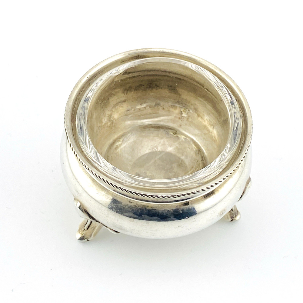 Vintage 800 Silver Footed Open Salt with Glass Insert