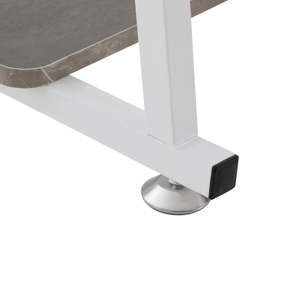 3-tier Computer Desk, Home Office Desk, Rolling Computer Desk, White, Grey