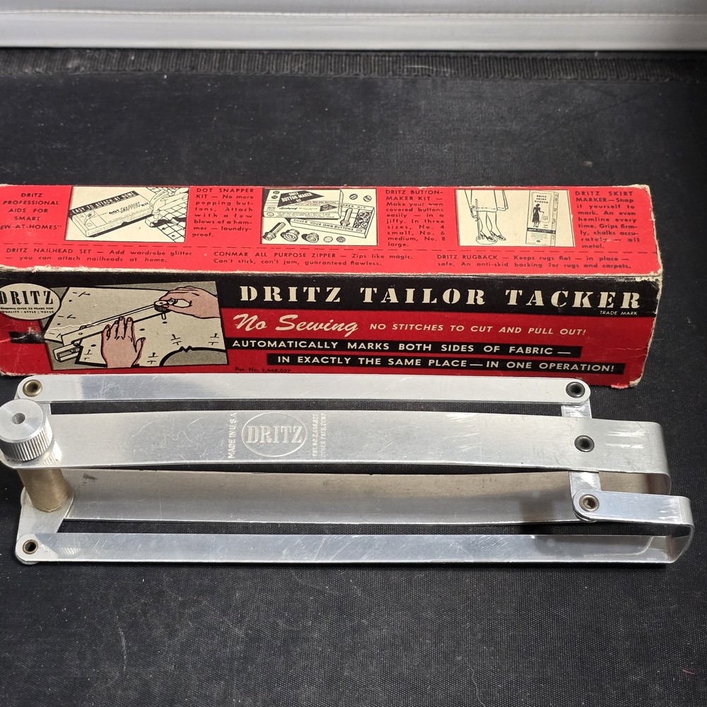 Vintage Dritz Tailor Tacker Sewing Pattern Tool USA Aluminum Box