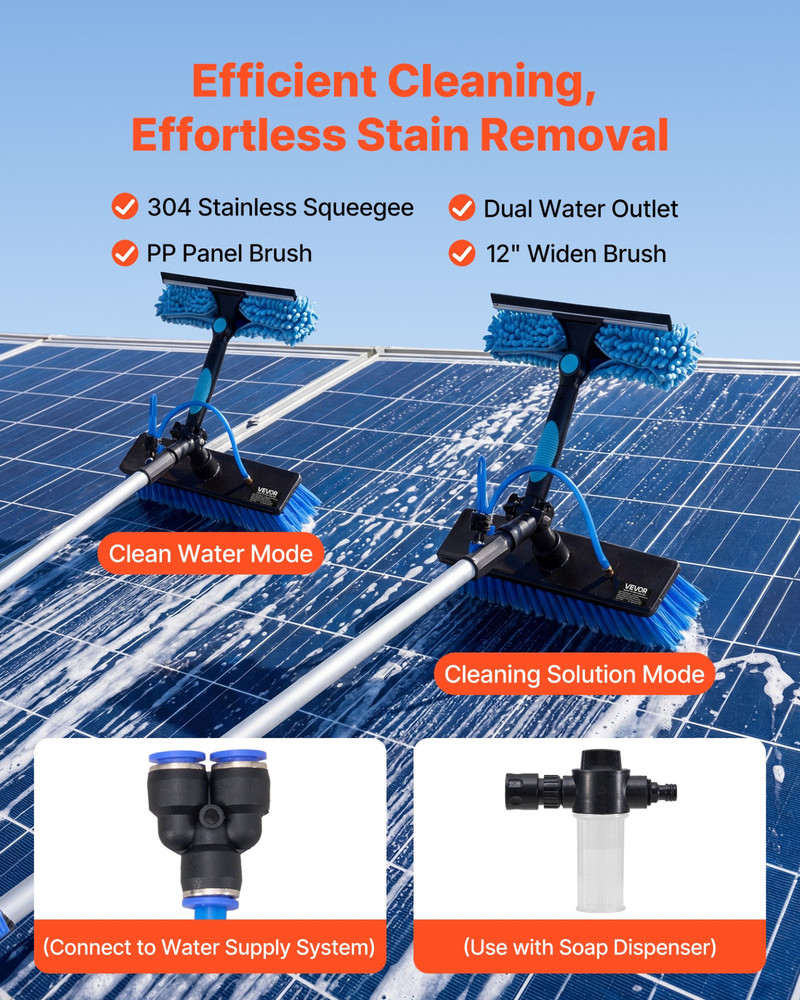 Solar Panel Cleaning Kit, 24 ft, Water Fed Pole Kit with Cleaning Brush, Windows