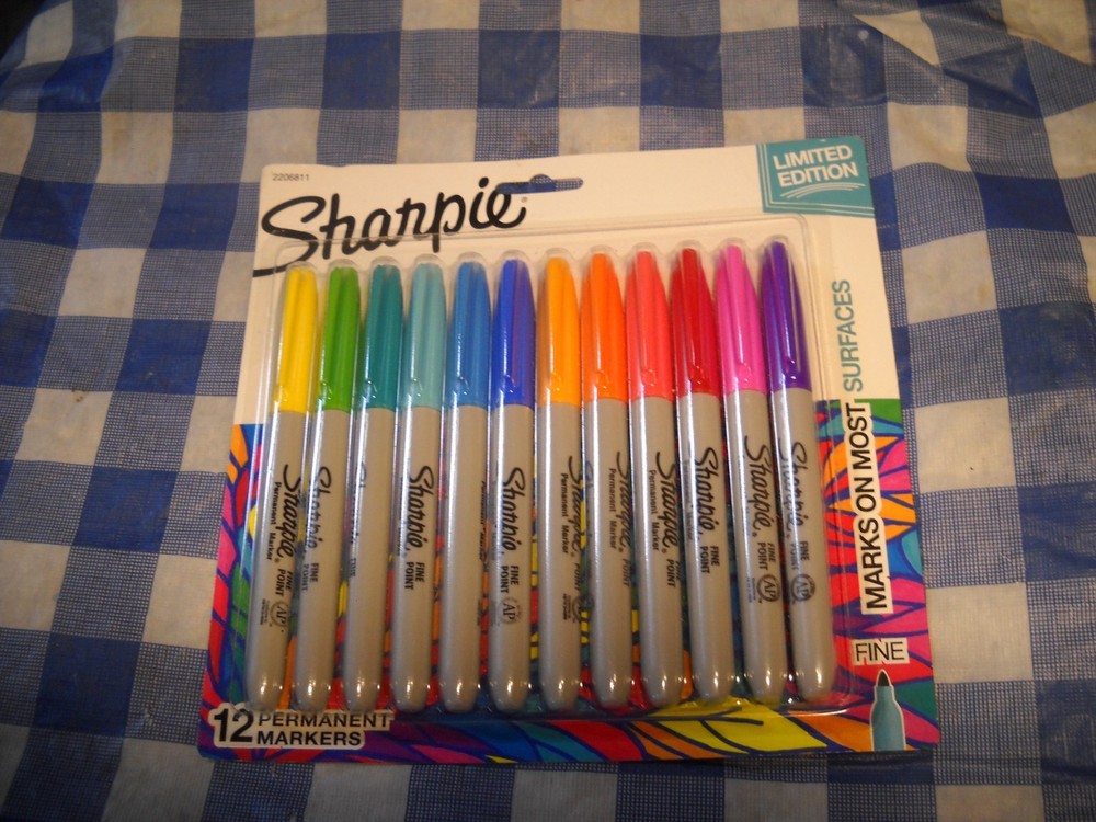 2-Sharpie Permanent Markers, Fine Point, Assorted Bold Colors, 12 Count