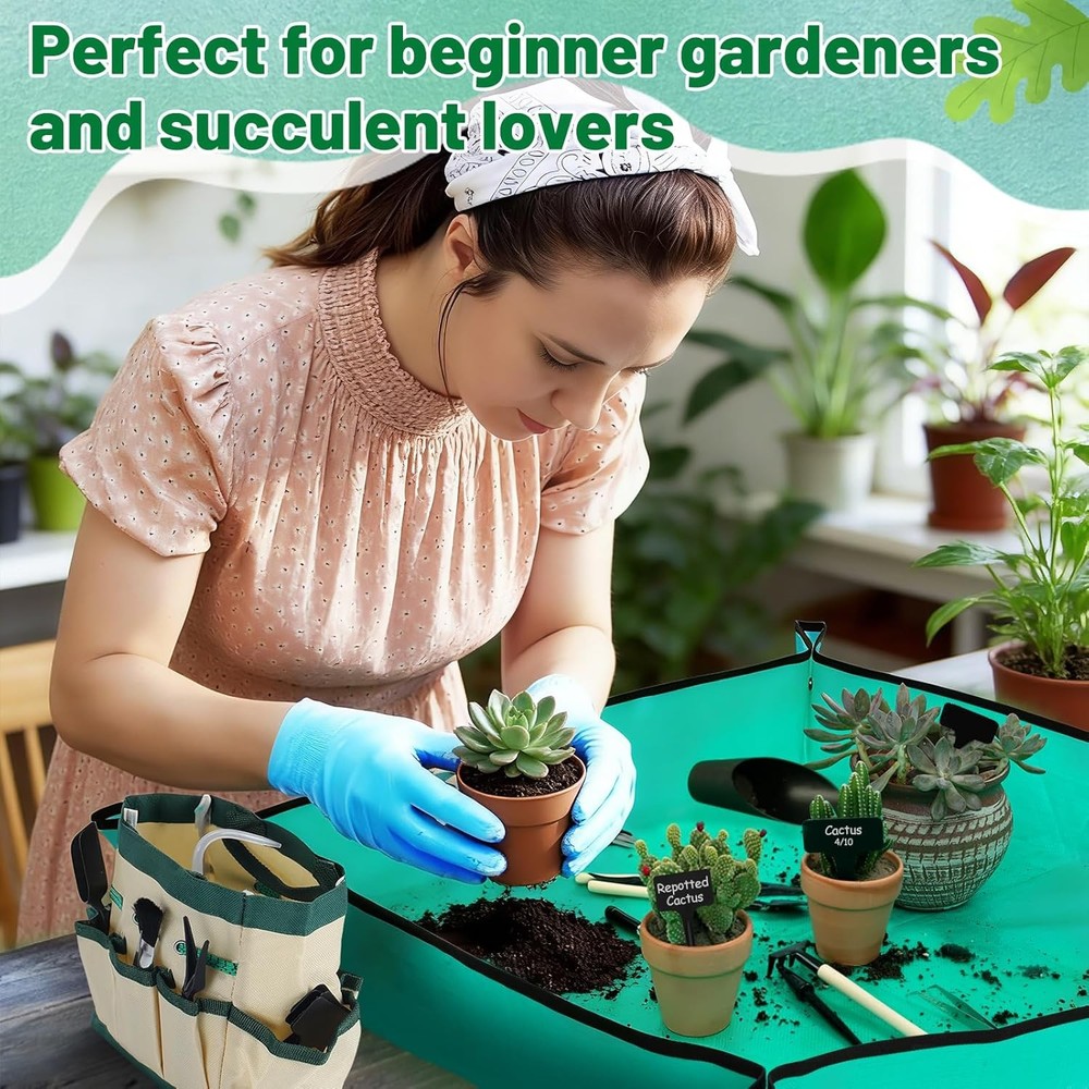 Indoor plant repotting mat tool set