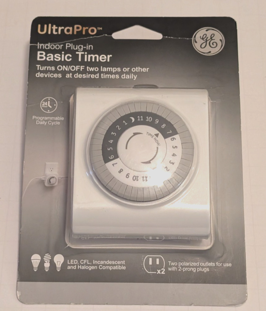 GE Ultrapro Indoor Plug-in Basic Timer Lighting Control Switch Brand New!