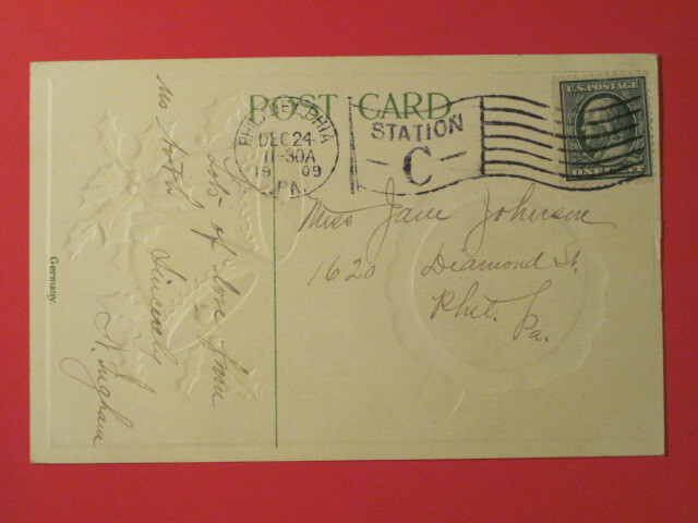 1909 Embossed Christmas Postcard -