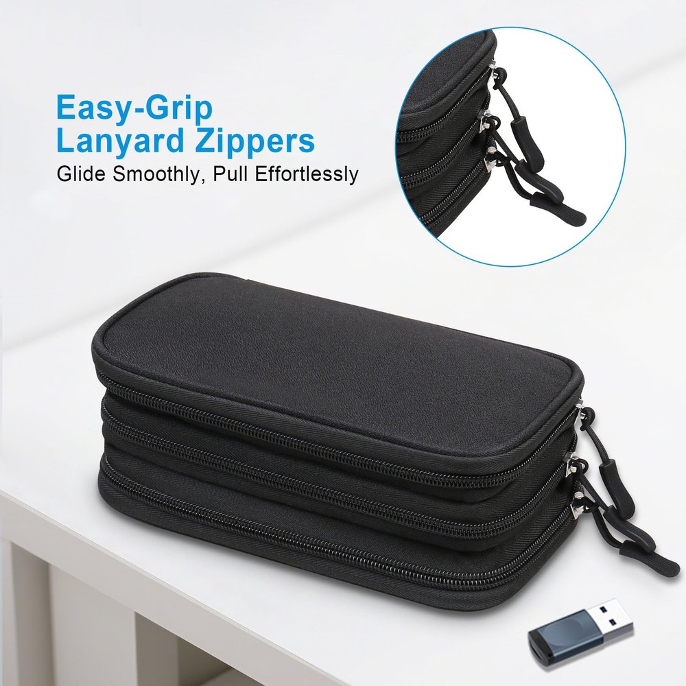 Lacdo USB Flash Drive Case with Labels, Organizer Thumb Black
