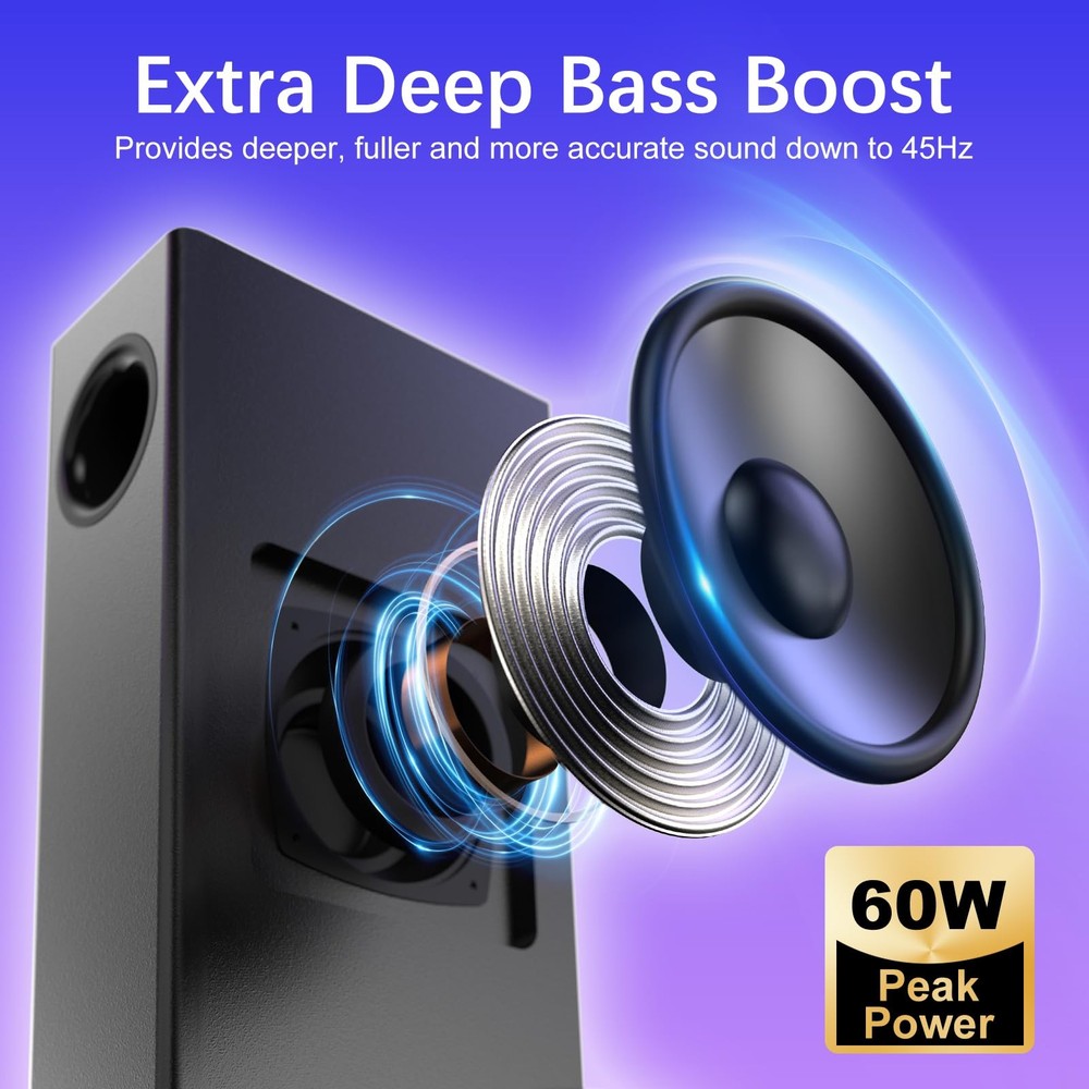 Nylavee Computer Speakers with Subwoofer, 2.1 PC System Black