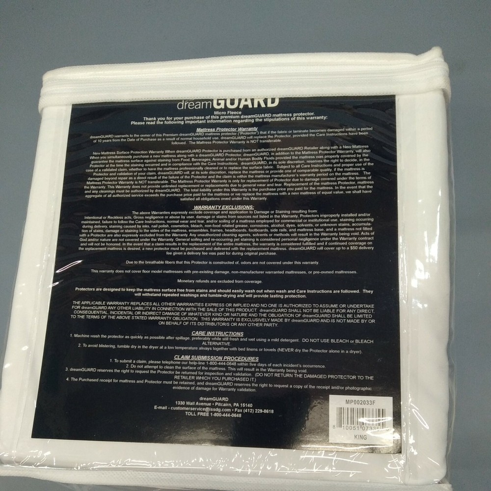 Dream Guard mattress protector Microfleece King hypoallergenic waterproof