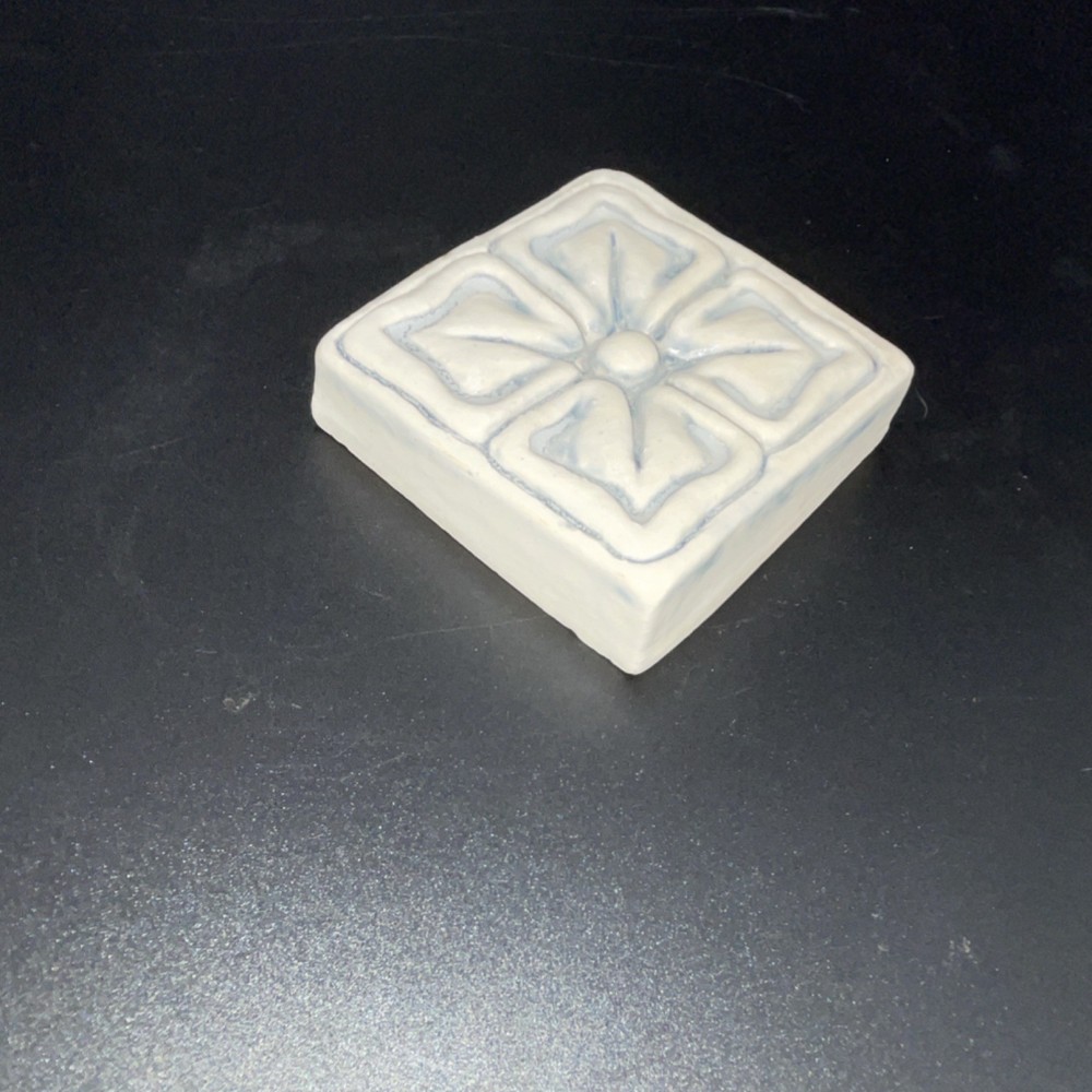 Vtg White Light Blue Ceramic Decorative Square Tile 3" Geometric Pattern Matte