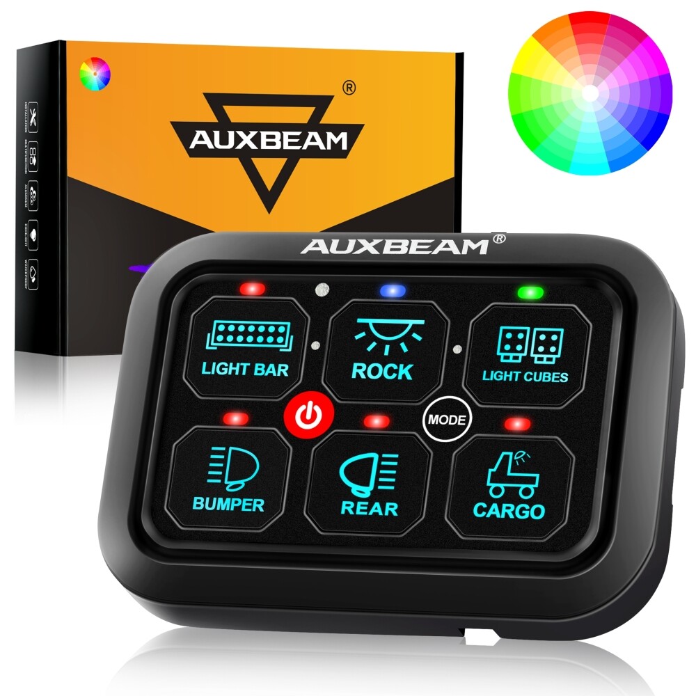 AUXBEAM 6 Gang RGB Switch Panel Toggle LED Light Circuit Relay System Controller