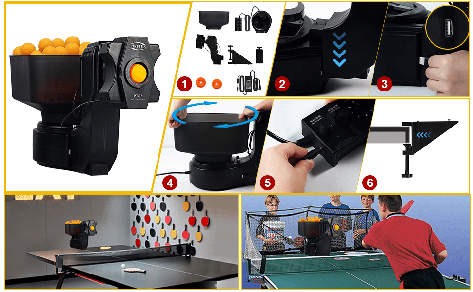 PT-07 Automatic Table Tennis Trainer Robot Ping Pong Training Machine w/50 Balls