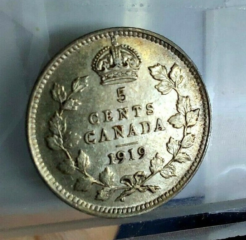 Canada 1919 5 Cents George V, UNC Silver KM#22