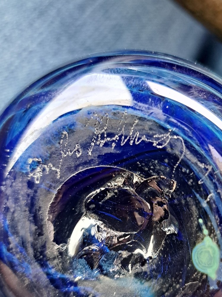 original HAND BLOWN GLASS - CALLA LILY & FEATHER DESIGN (MINT)