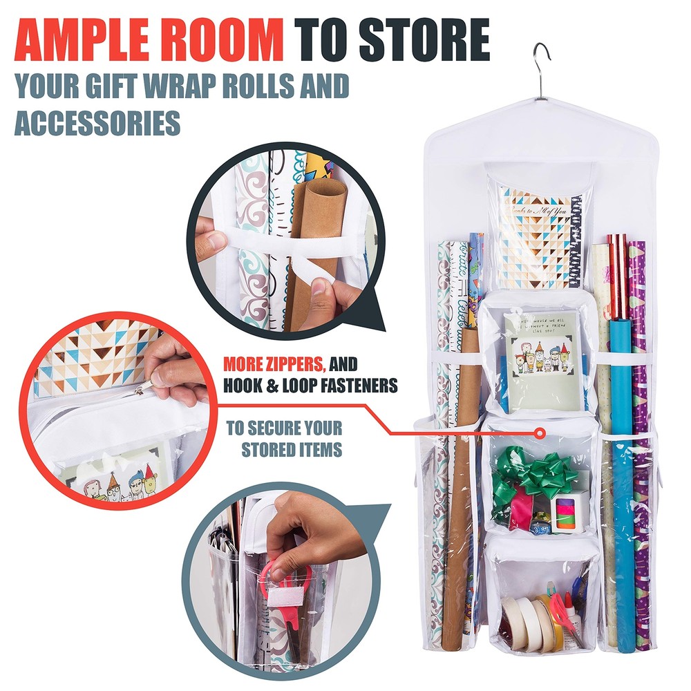 Double-Sided Hanging Gift Bag and Gift Wrap Organizer White